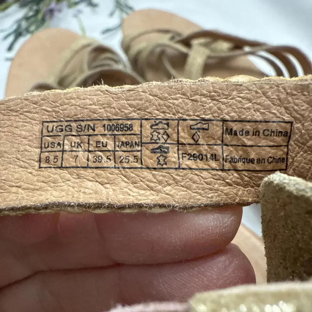 UGG Womens Sz 8.5 Lillie Gold Suede Metallic Wedge Sandal Boho Cottageco… - Picture 8 of 12